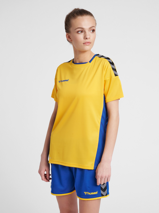 hmlAUTHENTIC POLY JERSEY WOMAN S/S, SPORTS YELLOW/TRUE BLUE, model