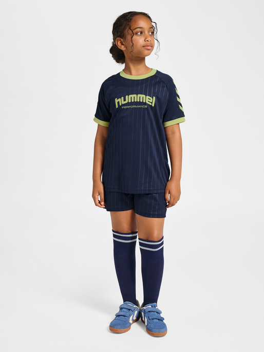 hmlJR GOAL STRIPE T-SHIRT S/S, DRESS BLUES, model